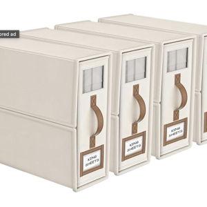4 Pack Foldable Bed Sheets Set Organizers and Storage(King & Queen Size),Linen Fabric Closet Organizers with Window,Folding Bedding Storage Box for Bedsheets and Pillow Cube Organizer-Beige