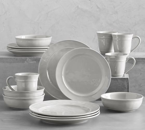 Cambria Dinnerware 16 Piece Set 10 3/4" Plate with Soup Bowl, Gray