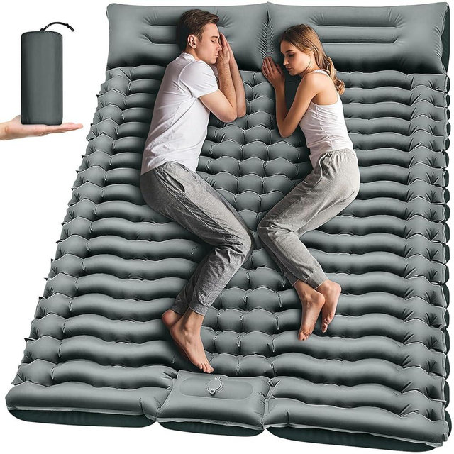 Yuzonc Double Camping Sleeping Pad, Inflatable Camping Pad Foot Press Ultralight 2 Person Camping Mat with Pillow for Camping Hiking Traveling Backpacking Tent - Gray