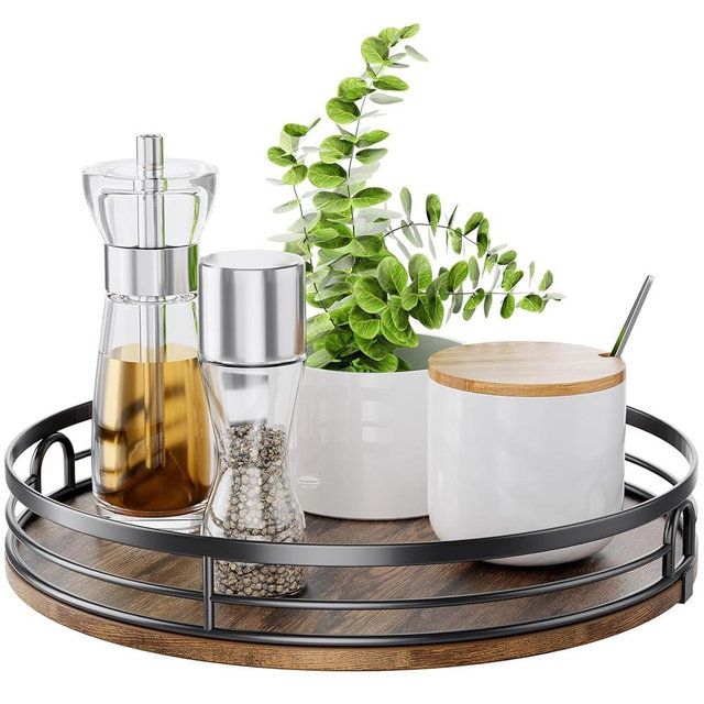 LAMU 12'' Lazy Susan Turntable Organizer for Cabinet, Round Wood Lazy Susan for Table Top, Countertop, Kitchen, Pantry, Spice, Bathroom Vanity, Decor