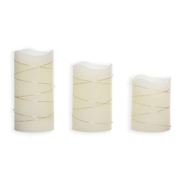 Candle Impressions® 3-Pack Pillar Candle with String Lights in Cream