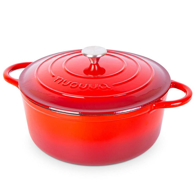 Cast Iron Dutch Oven with Lid – Non-Stick Ovenproof Enamelled Casserole Pot – Sturdy Dutch Oven Cookware – Red, 7.3-Quart, 30cm – by Nuovva