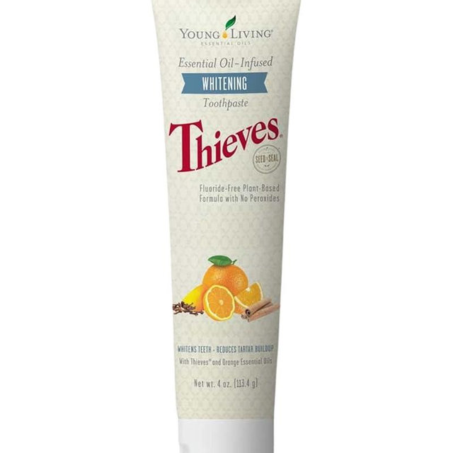 Young Living Thieves Whitening Toothpaste - Natural Oral Care for a Bright Smile - Fluoride-Free Formula - 4 oz Tube - Certified Ingredients for Fresh and Healthy Teeth