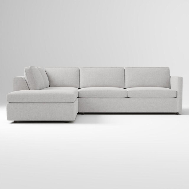 Harris 114" Left Multi-Seat Sleeper Sectional w/ Bumper Chaise, Twill, Frost Gray