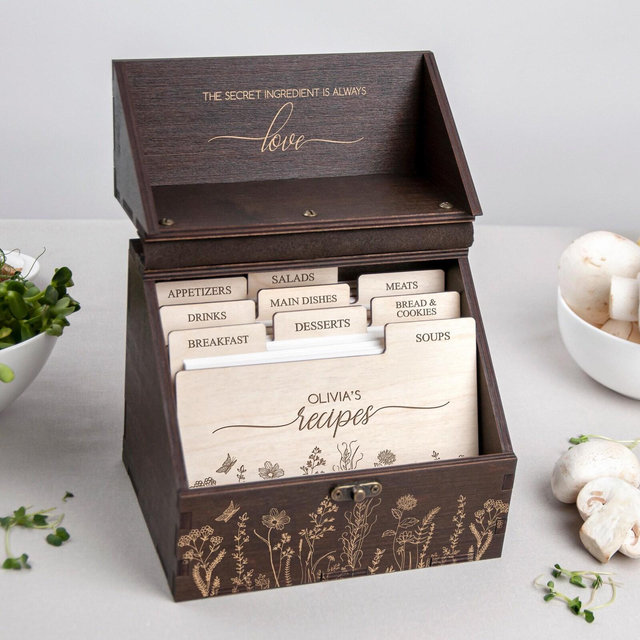 Heirloom Family Recipe Box Personalized Wooden Recipe Card Box 4x6 5x7 Valentines Day Gift for Wife Custom Recipe Storage Box Gift for Her