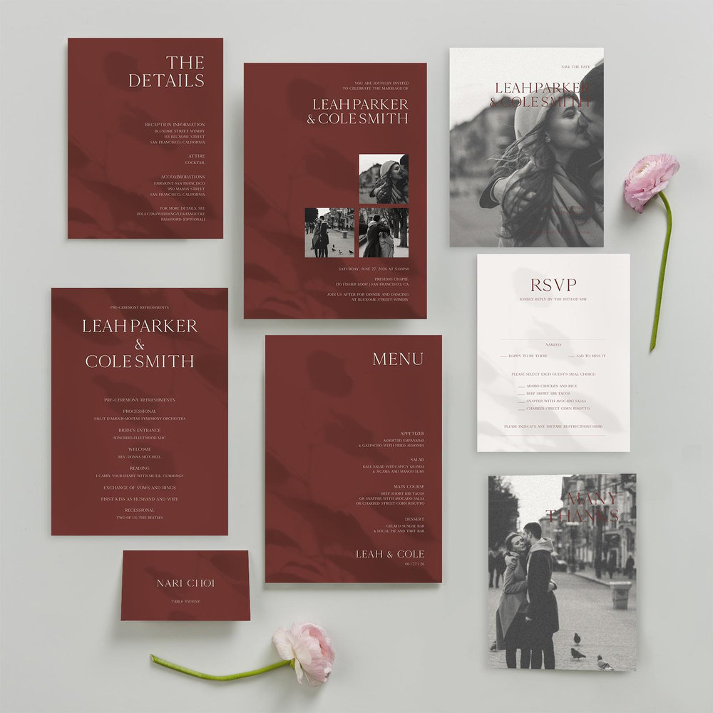 Lummin Multiphoto | Currant Red | Zola Wedding Invitations