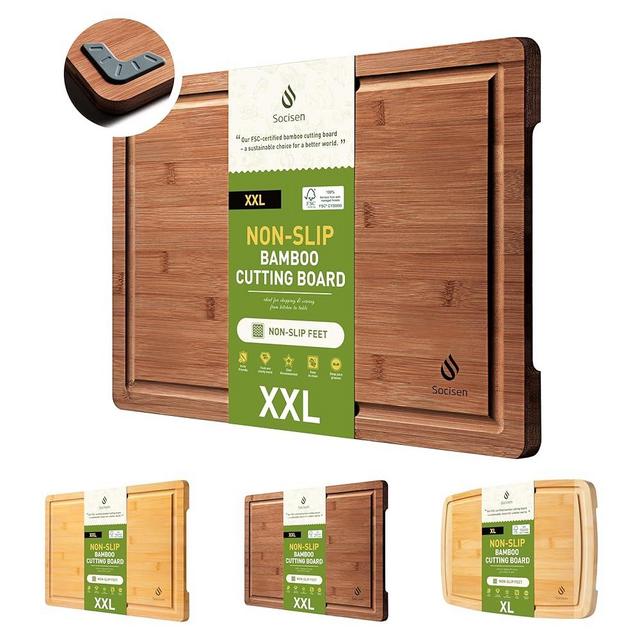 Extra Large Bamboo Cutting Board with Non Slip Feet and Over Sink Butcher Block Chopping Board Nice Solid Thick Wooden Juice Groove Big Xl XXl xlarge Best Hardwood Kitchen Counter Organic
