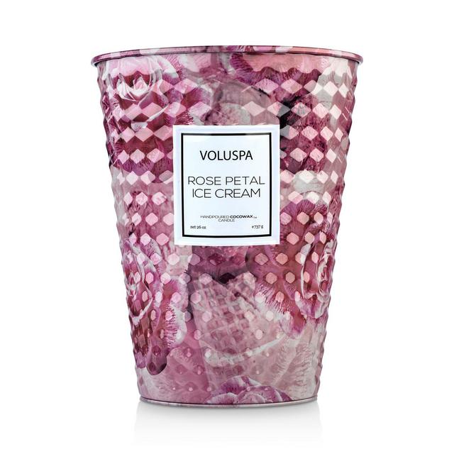 Voluspa Rose Petal Ice Cream Embossed Large Tin Candle