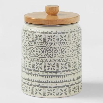 27oz Stoneware Genesis Stripe Food Storage Canister White/Gray - Threshold™