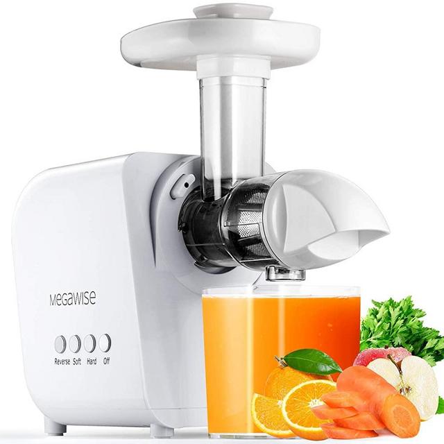 Juicer Machines, MEGAWISE Slow Masticating Juicer 9 Segment Spiral 2 Speed Modes 50dB Quiet Motor Easy to Clean Reverse Function & BPA-Free Cold Press Juicer with Brush for Vegetables and Fruits