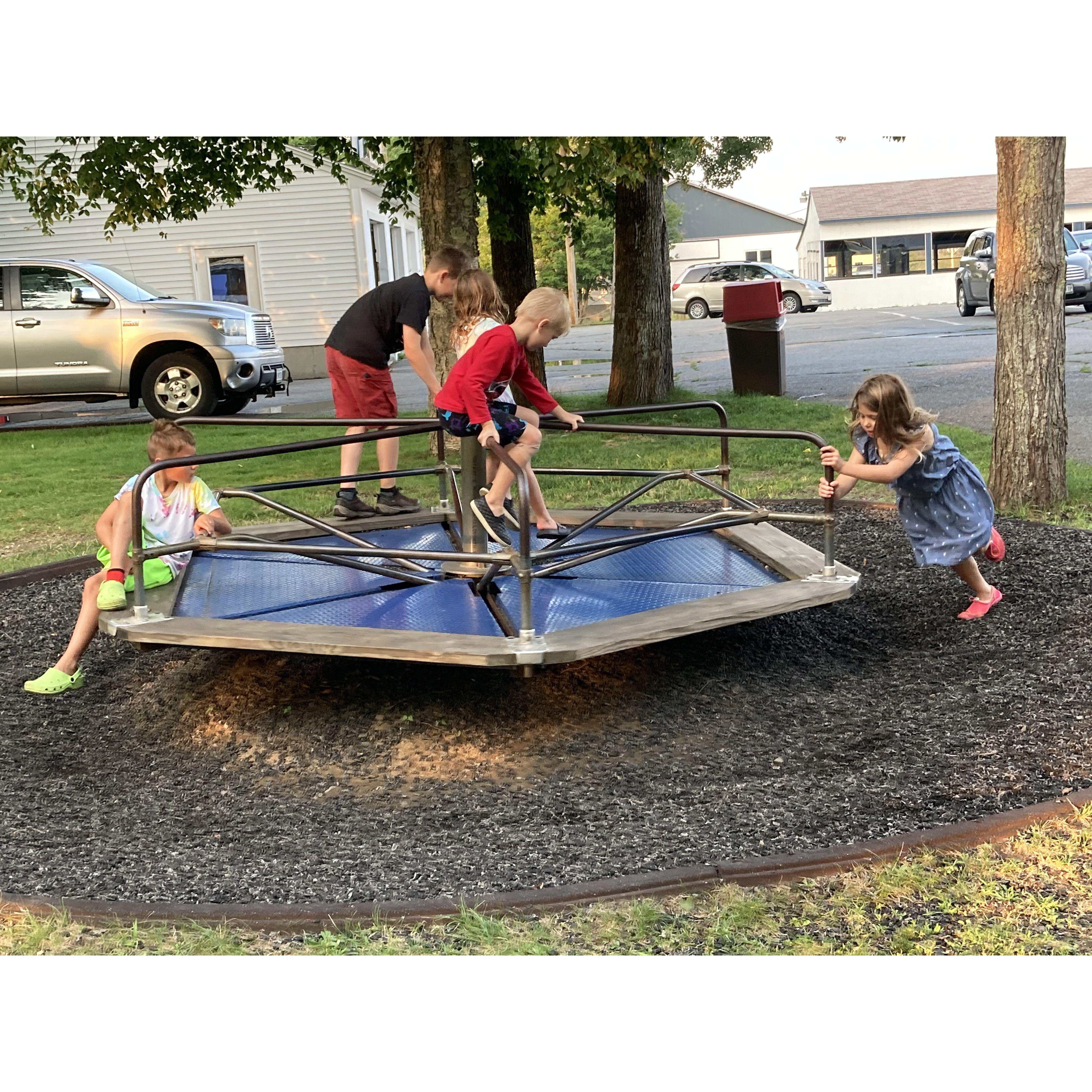 The kids playing after dinner was over at Jordan’s Snack Bar in Maine.