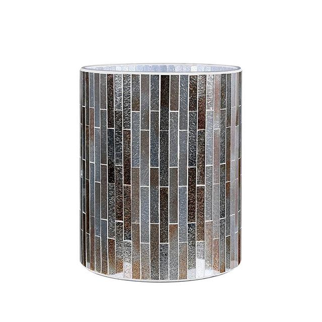 KMwares Vertical Stripe Mosaic Glass Decorative Wastebasket/Trash Can/Garbage Can for Bathroom, Kitchen, Bedroom, Office Decoration - Amber Color (Wastebasket only)