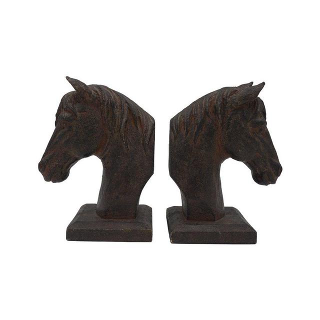 Comfy Hour Farmhouse Collection 5" Length 7" Height Set 2 Horse Head Art Bookends, 1 Pair, Antique Style, Heavy Weight, Brown Rust Effect, Polyresin