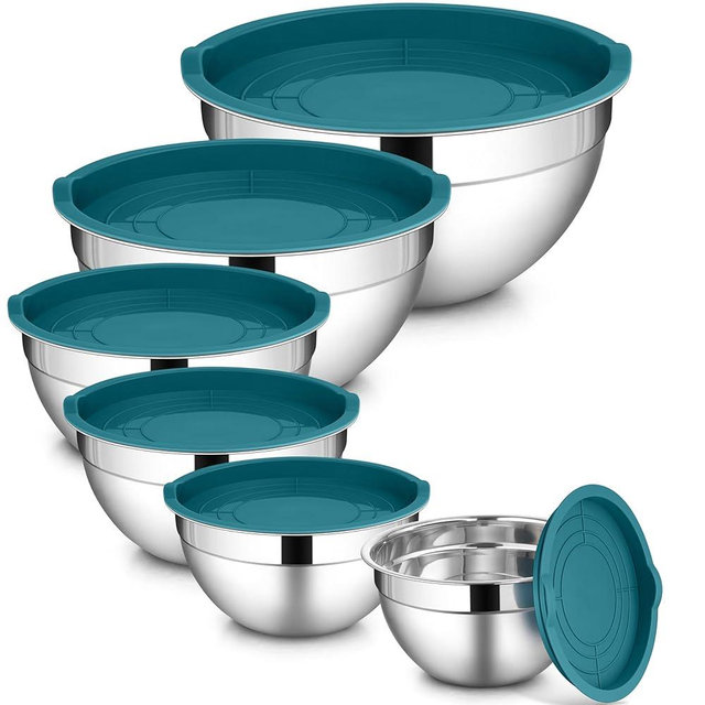 LIANYU 6 Piece Stainless Steel Mixing Bowls, Large 7, 3.5, 2.5, 2, 1.5, 1 QT Metal Bowls Set, Kitchen Nesting Bowls for Salad Cooking Prepping Food Storage, Dishwasher & Freezer Safe, Blue