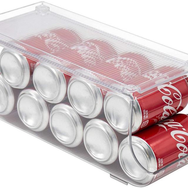 Sorbus Soda Can Organizer and Canned Food Bin Stackable Dispenser with Lid for Refrigerator, Pantry, Freezer – Holds 9 Cans, BPA-Free, Clear Design (1-Pack)