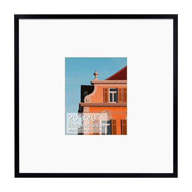 Rempry 20x20 Floating Picture Frame, Display Pictures 8x10 with Mat or 20x20 Without Mat, Picture Frame - Streamline Collection, Black, 1 Pack