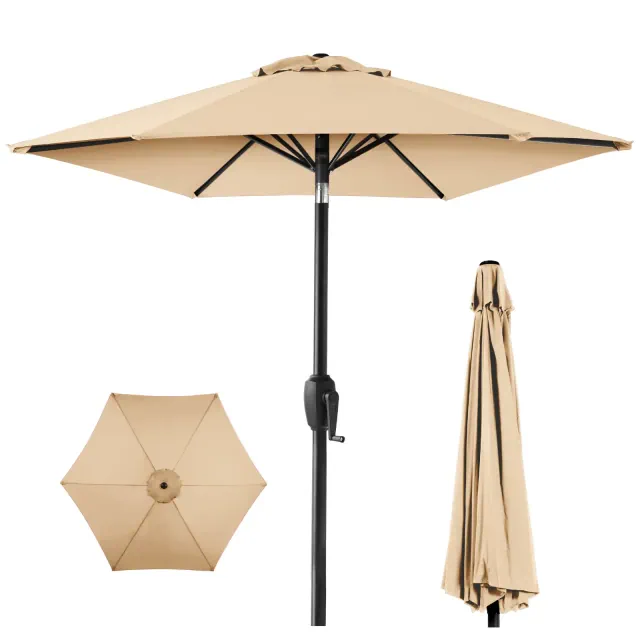 Best Choice Products 7.5ft Heavy-Duty Outdoor Market Patio Umbrella w/ Push Button Tilt, Easy Crank - Sand
