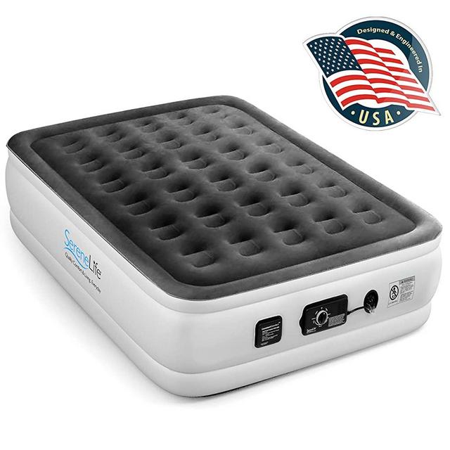 SereneLife Raised Self 8" Elevated Mattress with Built-in Pump-Durable Automatic Electric Inflation Blow Up Air Bed W/Soft, Plush Flocking SLABFL60