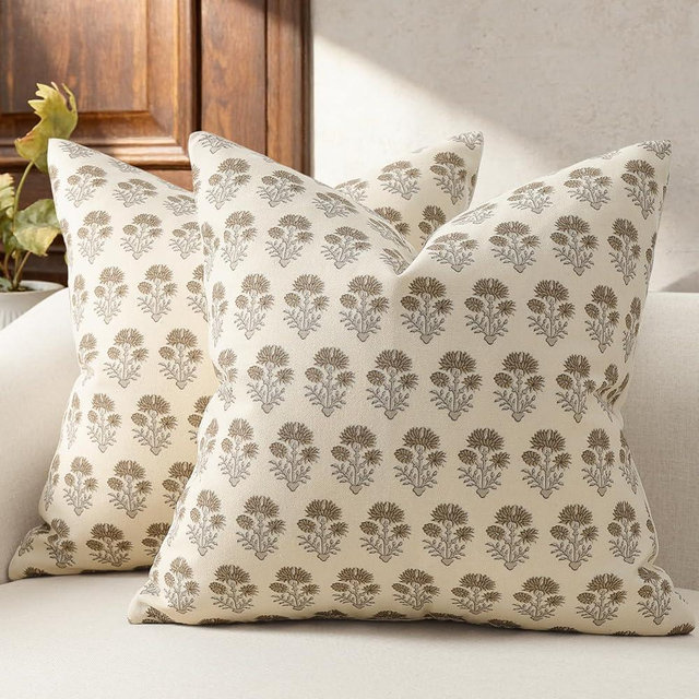 DKwizme Farmhouse Floral Pillow Covers 24x24 Set of 2, Country Botanical Throw Pillow Cover for Sofa Couch Bed Living Room, Rustic Vintage Flower Cushion Covers Cottage Home Décor,Vintage Walnut