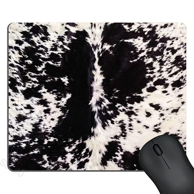 SSOIU Cowhide Print Mouse Pad, Black & White Cow Spots Pattern Printed Mousepad Customized Rectangle Non-Slip Rubber Mouse pad Gaming Mouse Pads 9.5 X 7.9 Inch (240mmX200mmX3mm)