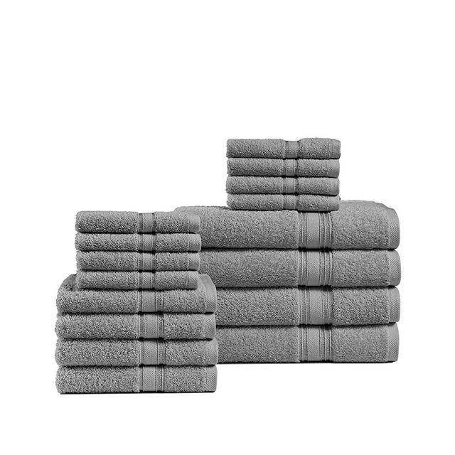 Chateau Home 16 Piece Bath Towels Sets, (4 Bath Towels, 4 Hand Towels, 8 Wash Cloths) Low Lint, Bathroom Towel Sets 600 GSM, Soft, Fluffy, Highly Absorbent, Extra Large Bath Towels -Granite Grey