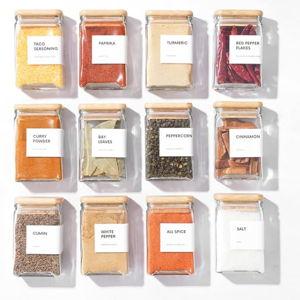 APT 1101 Glass Storage Jars with Bamboo Lid, glass canisters with airtight lids, Clear jars with lids for Spice, Cookie, Candy, Tea, Coffee Bean and Rice (White, Spice Jar Set (4 oz, set of 12))