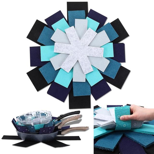 Queekay 24 Pcs Pot and Pan Protectors, 6 Different Sizes Pan Separators Protectors for Stacking, Felt Pots and Pans Separator Pads Dividers, Avoid Scratching Cookware Protectors (Blue Gray Color)