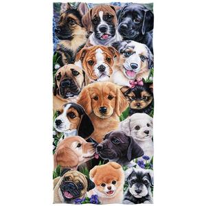 Puppy Collage Cotton Beach Towel by Jenny Newland