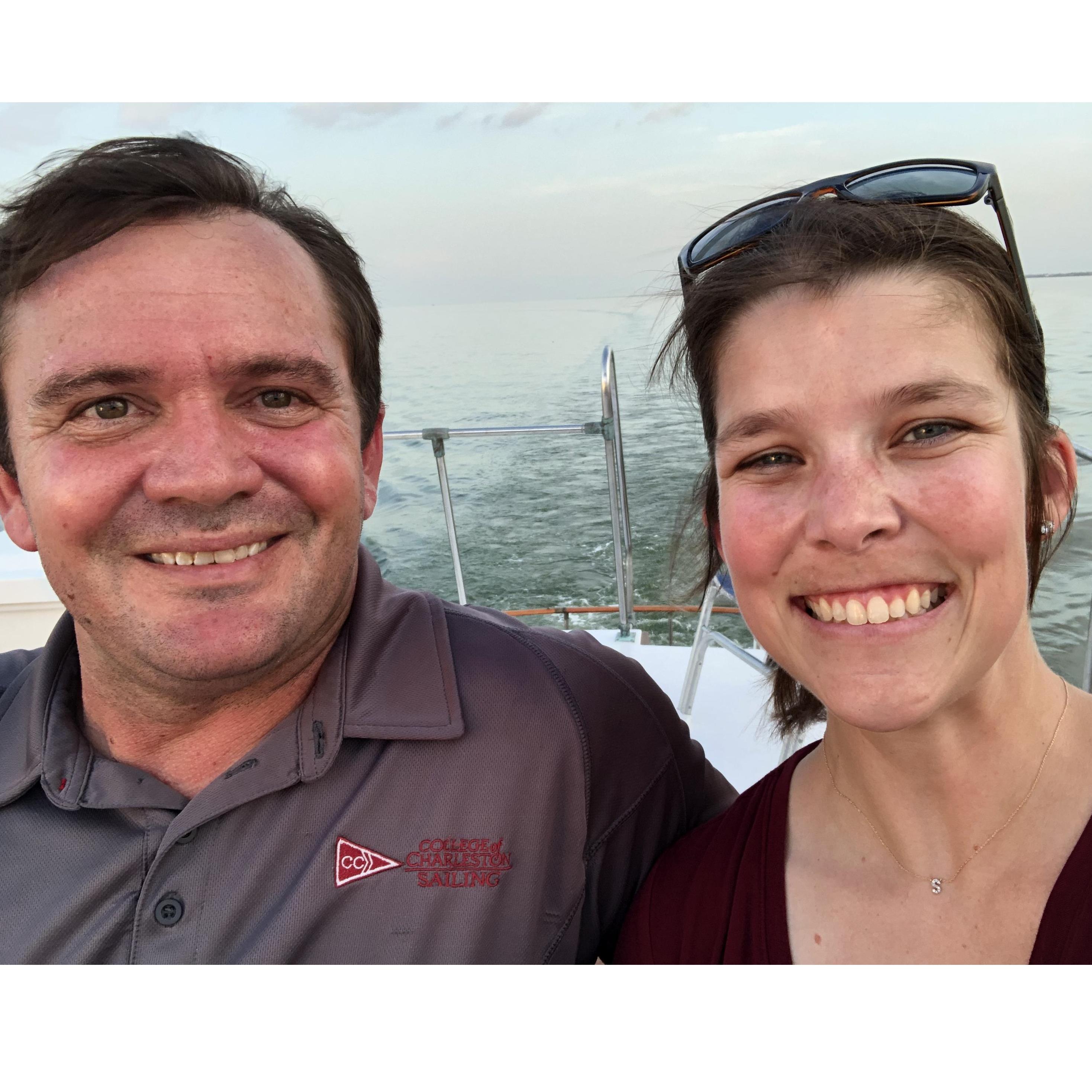 Enjoying our first boat ride on Lake Pontchartrain, our backyard!