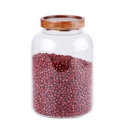 Large Glass Food Canisters, 66 FL OZ(1950ml) Kitchen Serving Stoarge Container with Airtight Bamboo Lids, BPA-Free Cereal Dispenser Jars for Spaghetti Pasta, Powder, Spice, Tea, Coffee(7.6inch high)