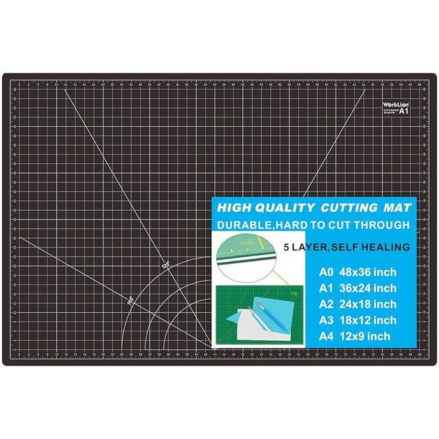 WORKLION Self Healing Cutting Mat: 24 x 36 inch Large Double Sided 5-Layer Gridded PVC Cut Mat for Sewing & Quilting & Scrapbooking & Arts and Crafts Projects (Green/Black)…