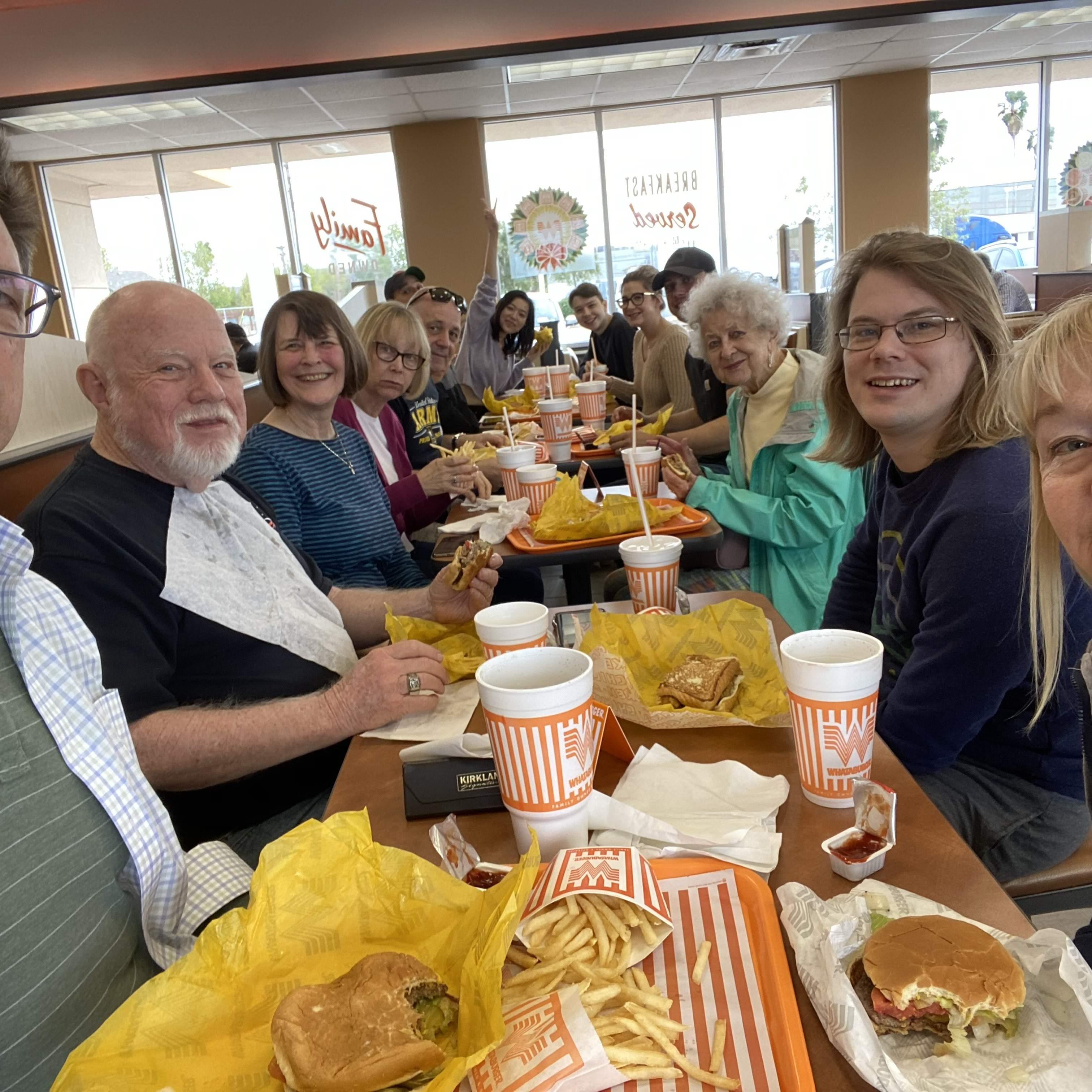 Us with Mark's broader family. This was taken at a Whataburger in Corpus Christi, Texas.