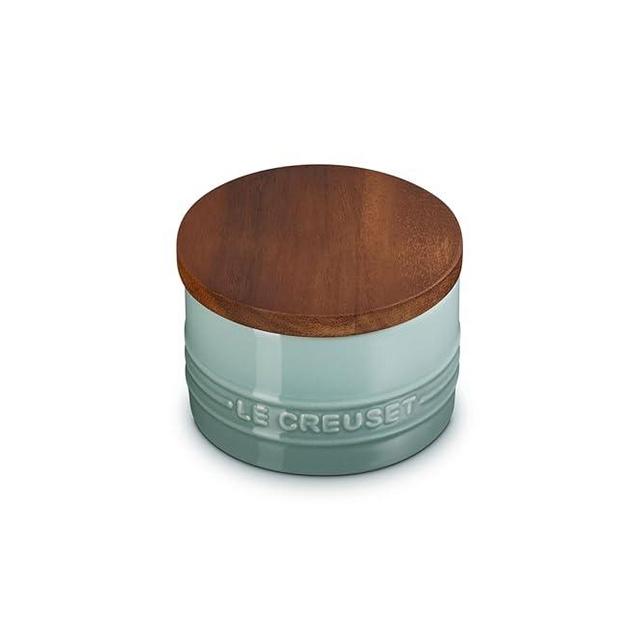 Le Creuset Signature Salt Cellar and Storage Canister with Wood Lid, 7 oz., Sea Salt