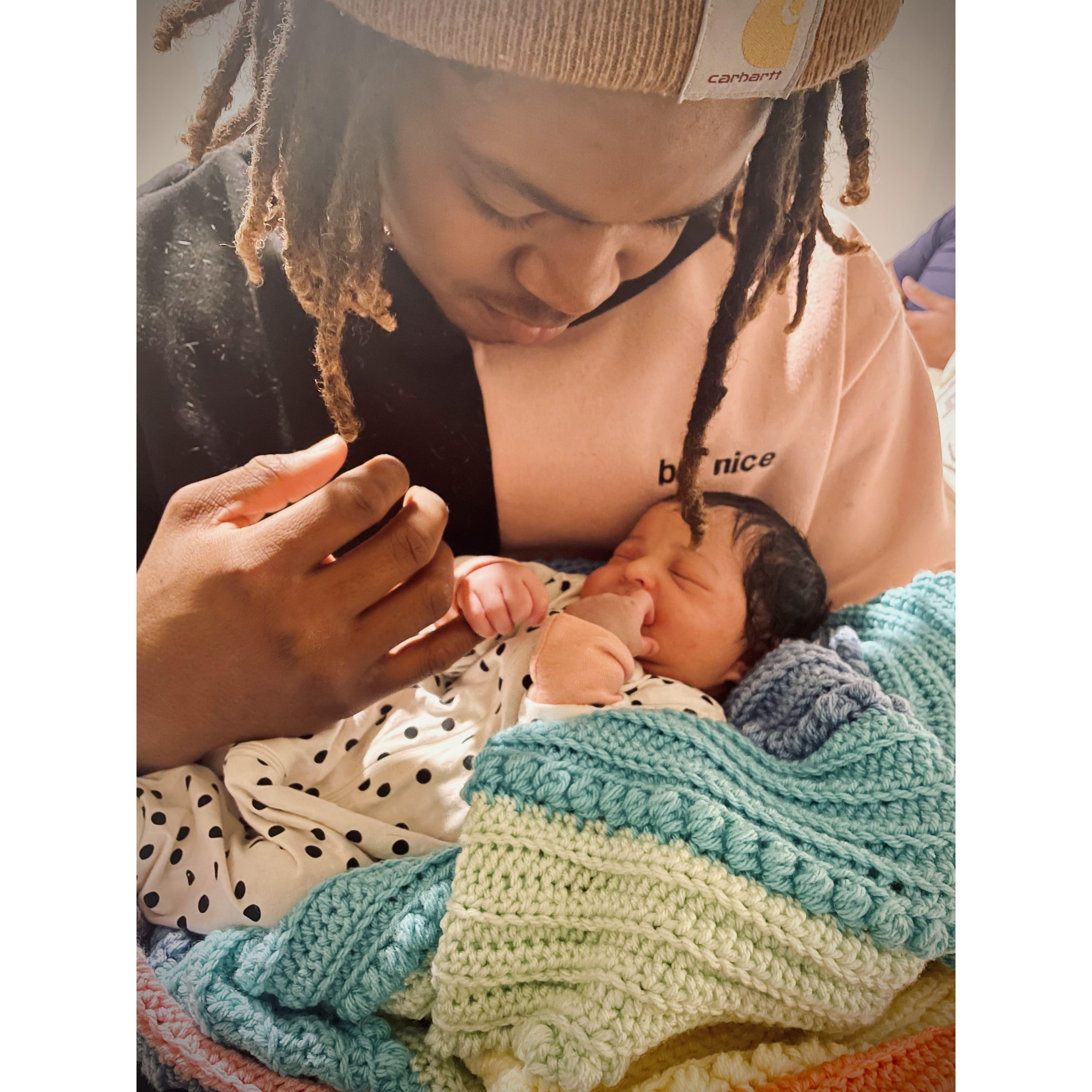 Meeting our sweet Godbaby/baby sis for the first time together