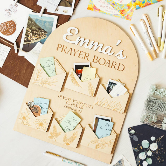 Custom Prayer Board With Thematic Envelopes, Personalized Religious Gift, Easter Gift For Christian, Wooden Prayer Board AbideDaily