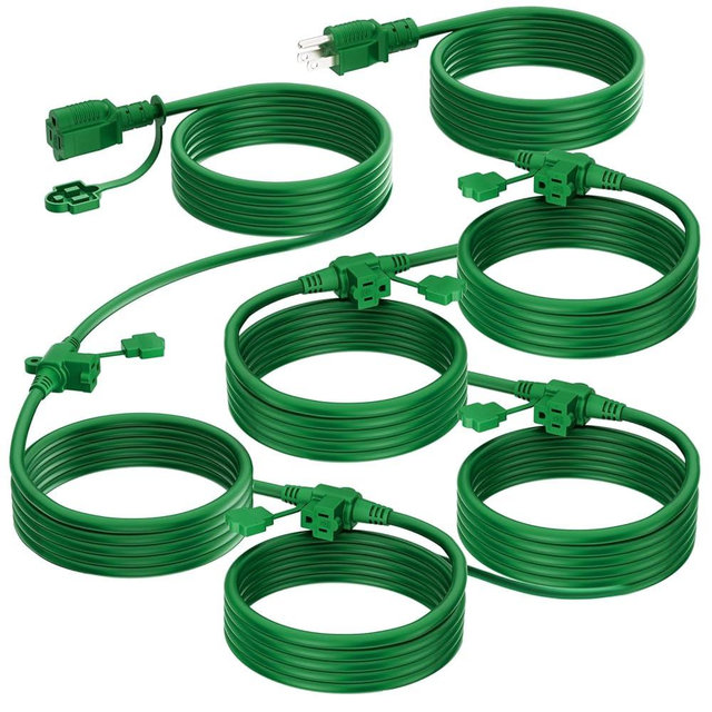 K KASONIC - Outdoor Extension Cord 50 FT, Evenly Spaced 6 Outlets Plugs, 16/3 SJTW Weatherproof Multiple Outlets Wire for Landscaping Light, Holiday Decoration and Christmas, ETL Listed, Green