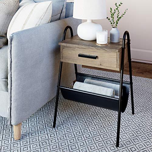 Nathan James 32502 Hugo Nightstand Accent Rustic Wood Table with Drawer, Gray/Black