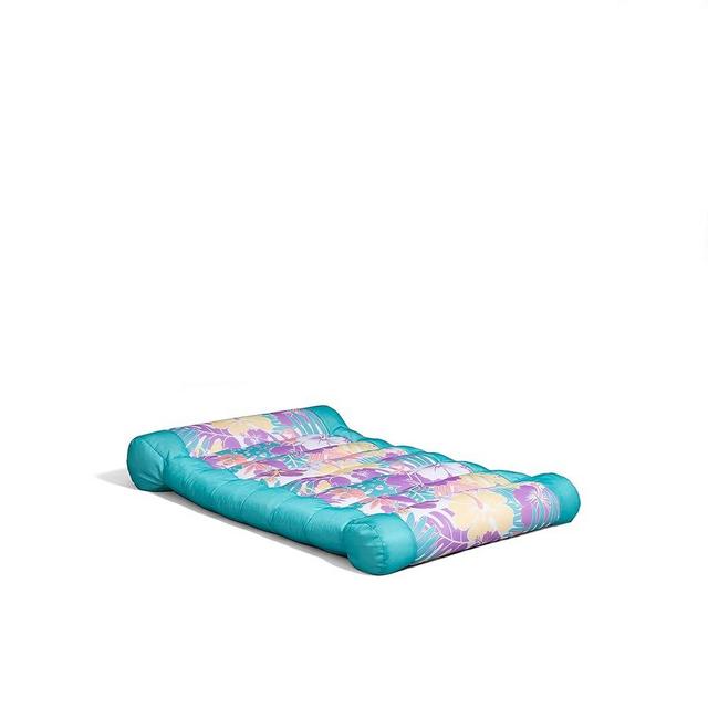 Big Joe Kona Hammock No Inflation Needed Pool Lounger with Headrest, Tropical Hibiscus Aqua Double Sided Mesh