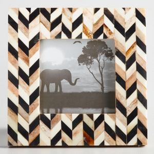 Neutral Chevron Bone and Wood Frame