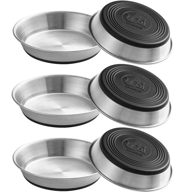 WROSWT Stainless Steel Cat Bowls,Whisker Friendly Shallow Cat Dishes for Food and Water,Non-Slip Silicone Bottom,Heavy Duty,Replacement Kitten Metal Plate for Elevated Stands,6 Pack