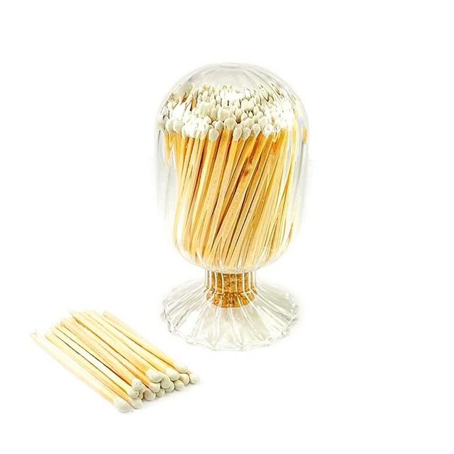 Helix Shaped Glass Matches Cloche | Includes Color Matches & 3 Free Striker Strips!!! | Spiral Decorative Match Holder Jar for Candles Set Display (White Matches)