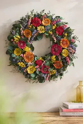 Preserved Zinnia Field Wreath