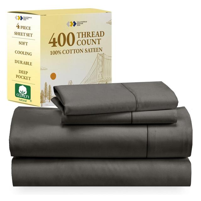 Dark Gray Queen Size Sheets - 100% Cotton Sheets, Cooling Bed Sheets, 400 Thread Count Sateen Weave, Deep Pocket 4 Pc Bedding - California Design Den