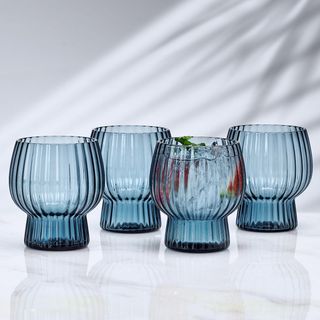 Phoebe Optic Goblet Double Old Fashioned Glass Set of 4