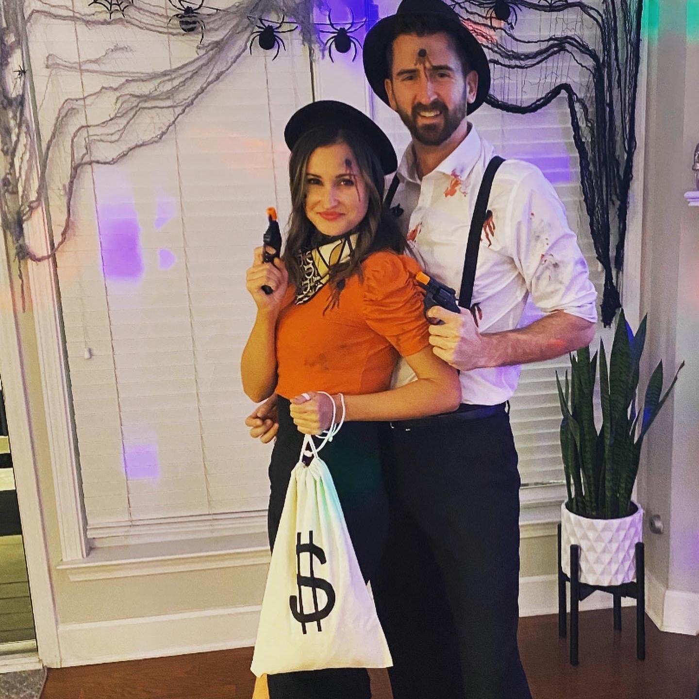 One of our better Halloween costumes as Bonnie & Clyde