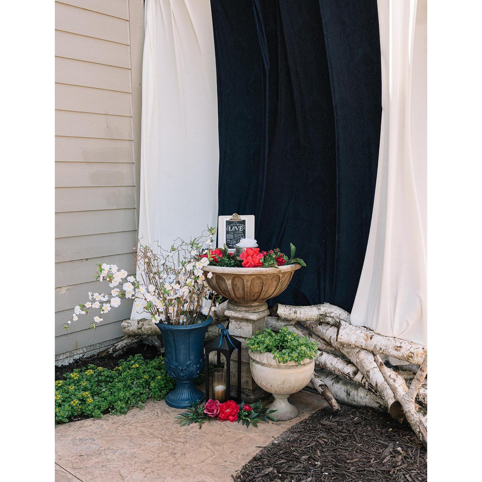 Patio Transformation by: Aunts of the Bride, Matrons of Honor, Cousin of the Bride, Brother-in-Laws of the Bride, and the Bride.  Nothin' like a patio ceremony to get the property spiffy!