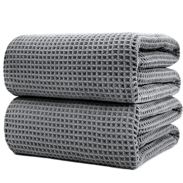 POLYTE Microfiber Quick Dry Lint Free Bath Sheet, 70 x 35 in, Set of 2 (Gray, Waffle Weave)