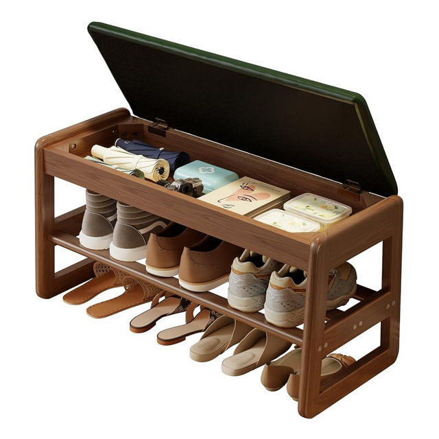 AQIMUELE Shoe Rack Bench,2 Tiers Shoe Bench with Storage with Flip-Top,Wood Shoe Rack for Entryway,Hallway（Green）