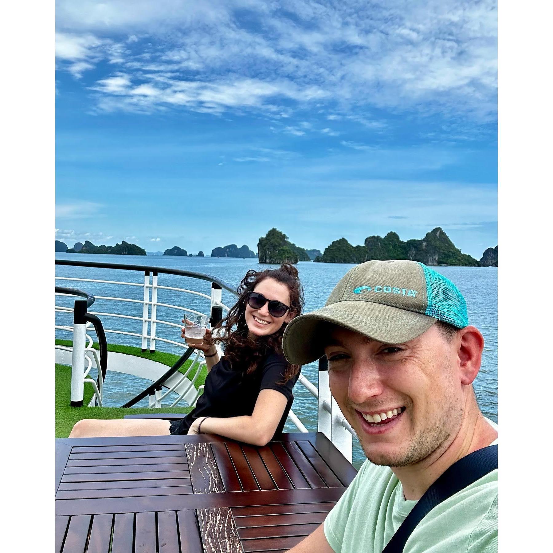 Enjoying a day on the water in Bai Tu Long Bay in Vietnam.