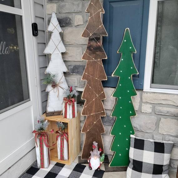 Skinny wood pine trees. Rustic Christmas trees. Wooden tree . Large Christmas yard art. Holiday outdoor decor. Farmhouse trees with light .